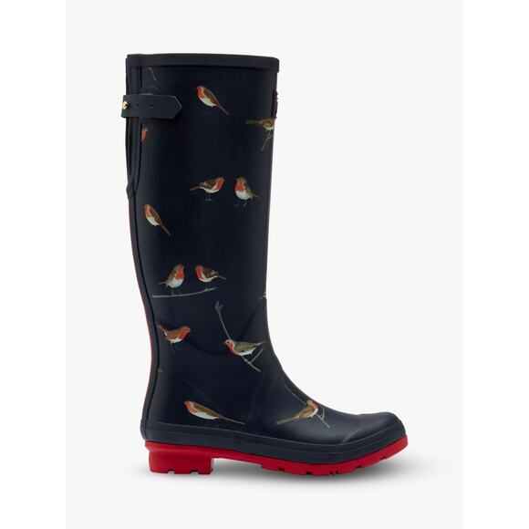 Joules Womens Robin Print Navy Red Waterproof Wellington Rain Boots Size 8 - Picture 1 of 15